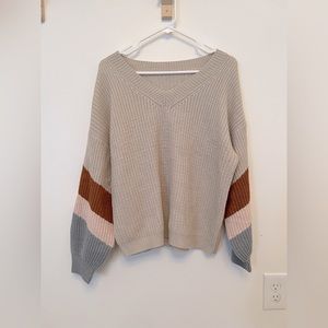 Cream Colorblock Sweater.
